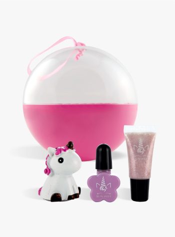 Make-up-Kugel Einhorn mit Nagellack und rosa Lipgloss