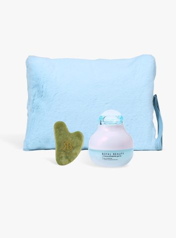 Weiche Kosmetiktasche mit feuchtigkeitsspendender Tagescreme und Gua Sha