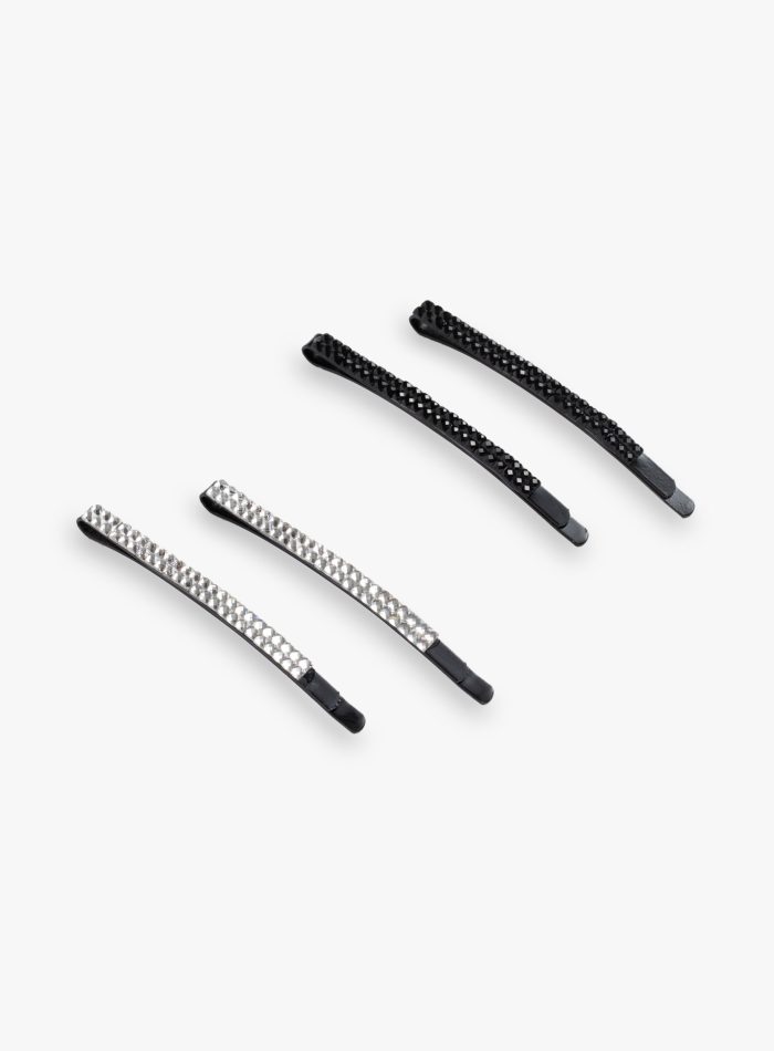 Set di 4 barrette strass argento e nero per capelli