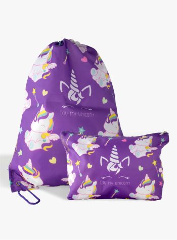 Zaino a sacca Unicorno con pochette - viola