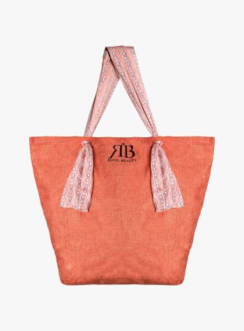 Borsa rosso corallo con manici in foulard